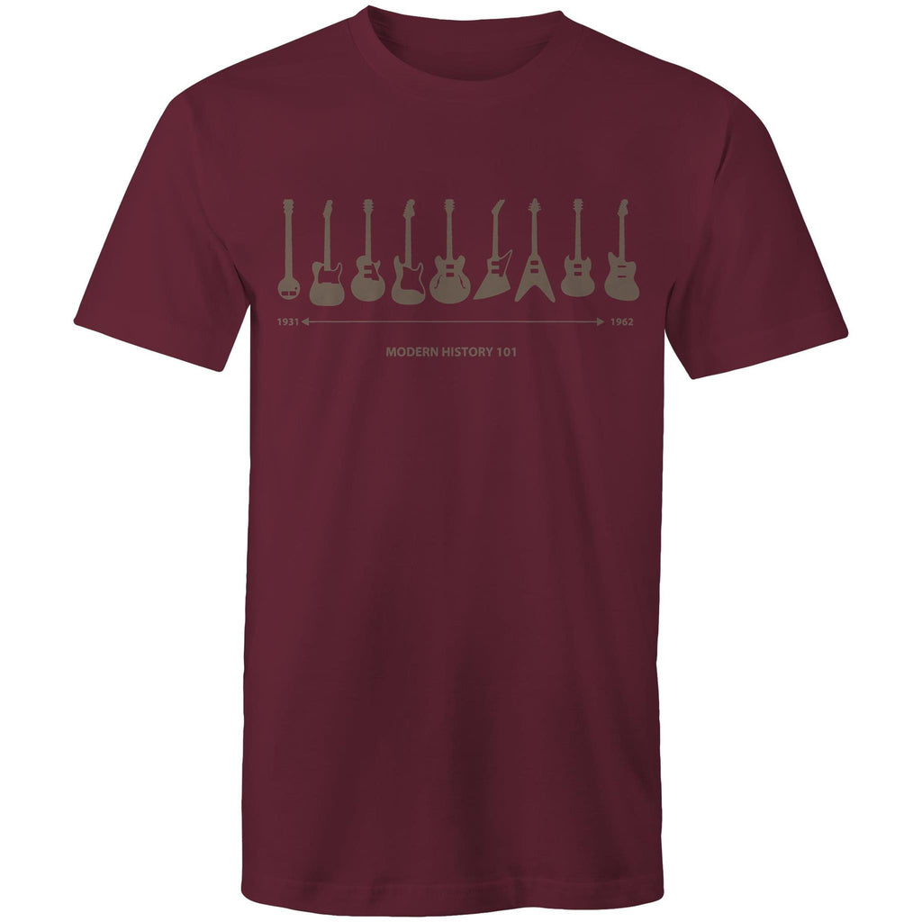 Guitar Timeline - Mens T-Shirt Burgundy Mens T-shirt Music Printed In Australia