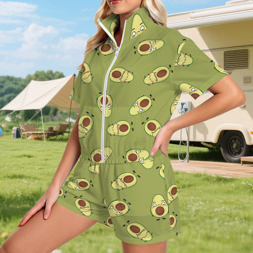 Avocado Characters Women's Windbreaker Short Set Women's Windbreaker Short Set Food Printed Offshore