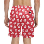 Red Retro Foliage Men's Mid-Length Beach Shorts Men's Mid-Length Beach Shorts Plants Printed Offshore