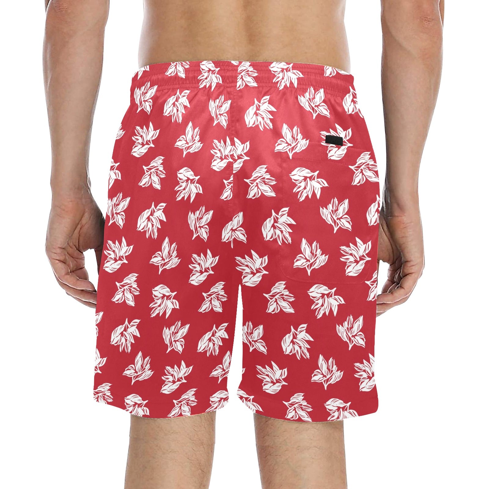 Red Retro Foliage - Men's Mid-Length Beach Shorts Men's Mid-Length Beach Shorts Plants Printed Offshore
