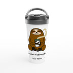 Personalised No Talkie Before Coffee, Sloth White 15oz Stainless Steel Travel Mug Default Title Personalised Travel Mug animal Coffee Customise Globally Fulfilled Personalise