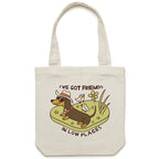 Dachshund, I've Got Friends In Low Places Canvas Tote Bag Cream One Size Tote Bag animal Printed In Australia