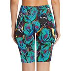 Flower It Blue Women's Bike Shorts With Side Pockets Women's Bike Shorts Plants Printed Offshore