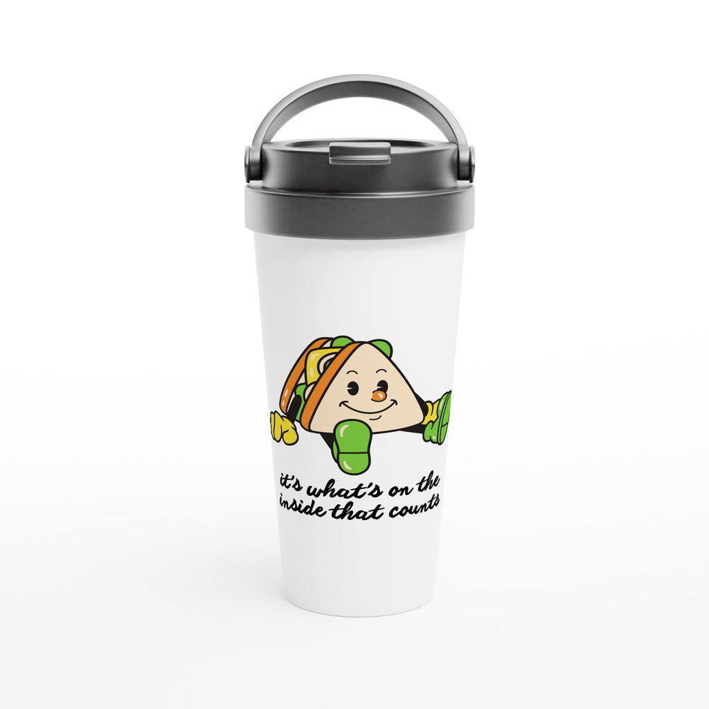 Sandwich, It's What's On The Inside That Counts - White 15oz Stainless Steel Travel Mug Default Title Travel Mug Food Globally Fulfilled Motivation