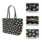 Colourful Cassettes PU Leather Tote Bag Large Leather Tote Bag-Large Music Printed Offshore Retro