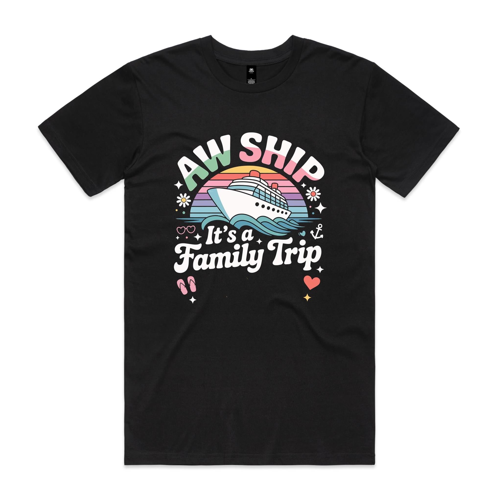 Aw Ship, It's A Family Trip Mens Cruise T-shirt Black Mens Cruise T-shirt Cruise Printed In Australia