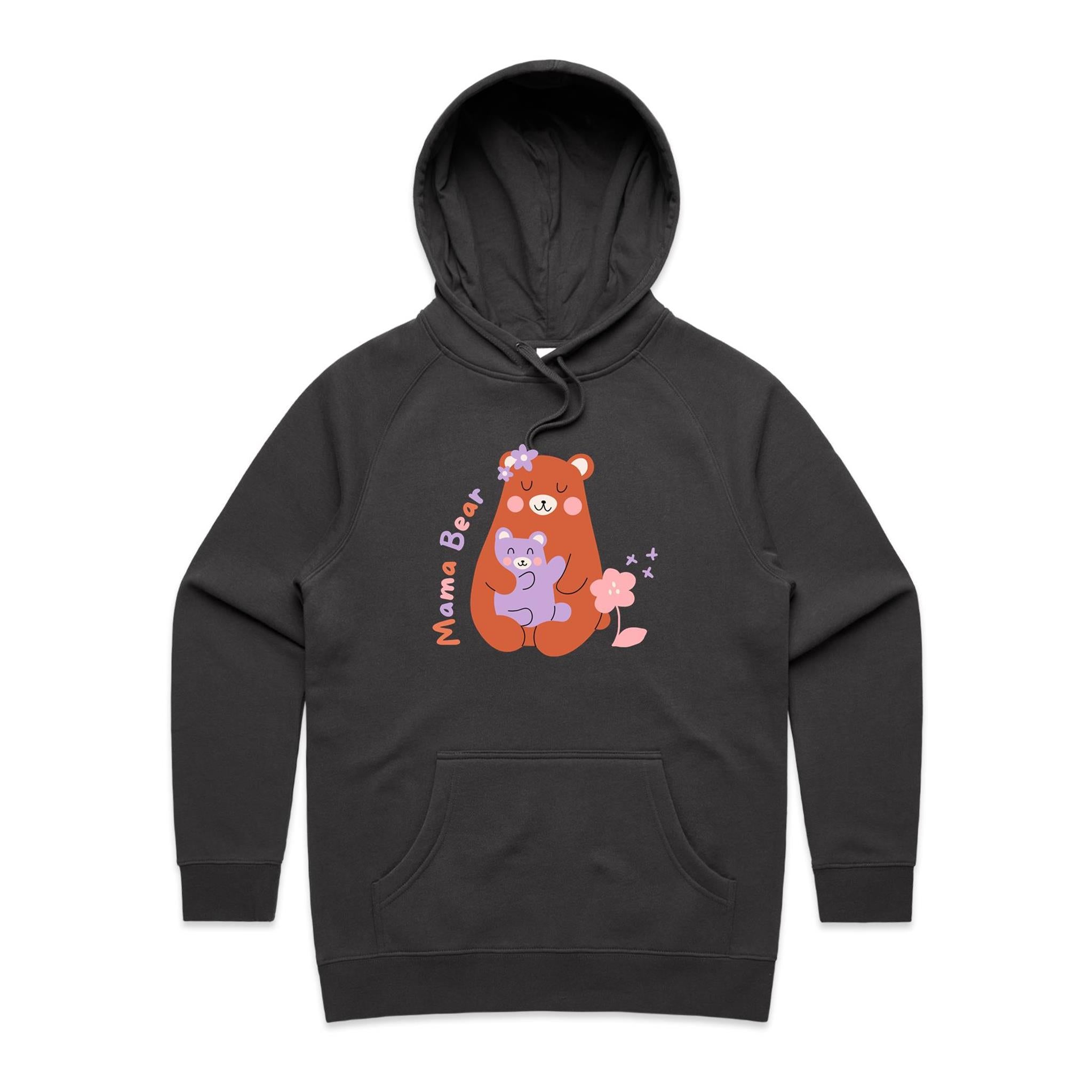 Mama Bear - Womens Hoodie Coal Womens Hoodie animal Mum Printed In Australia