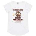 Caffeine Maintains My Sunny Personality Women's AS Colour Scoop Neck T-Shirt White Womens Scoop Neck T-shirt Coffee Printed In Australia
