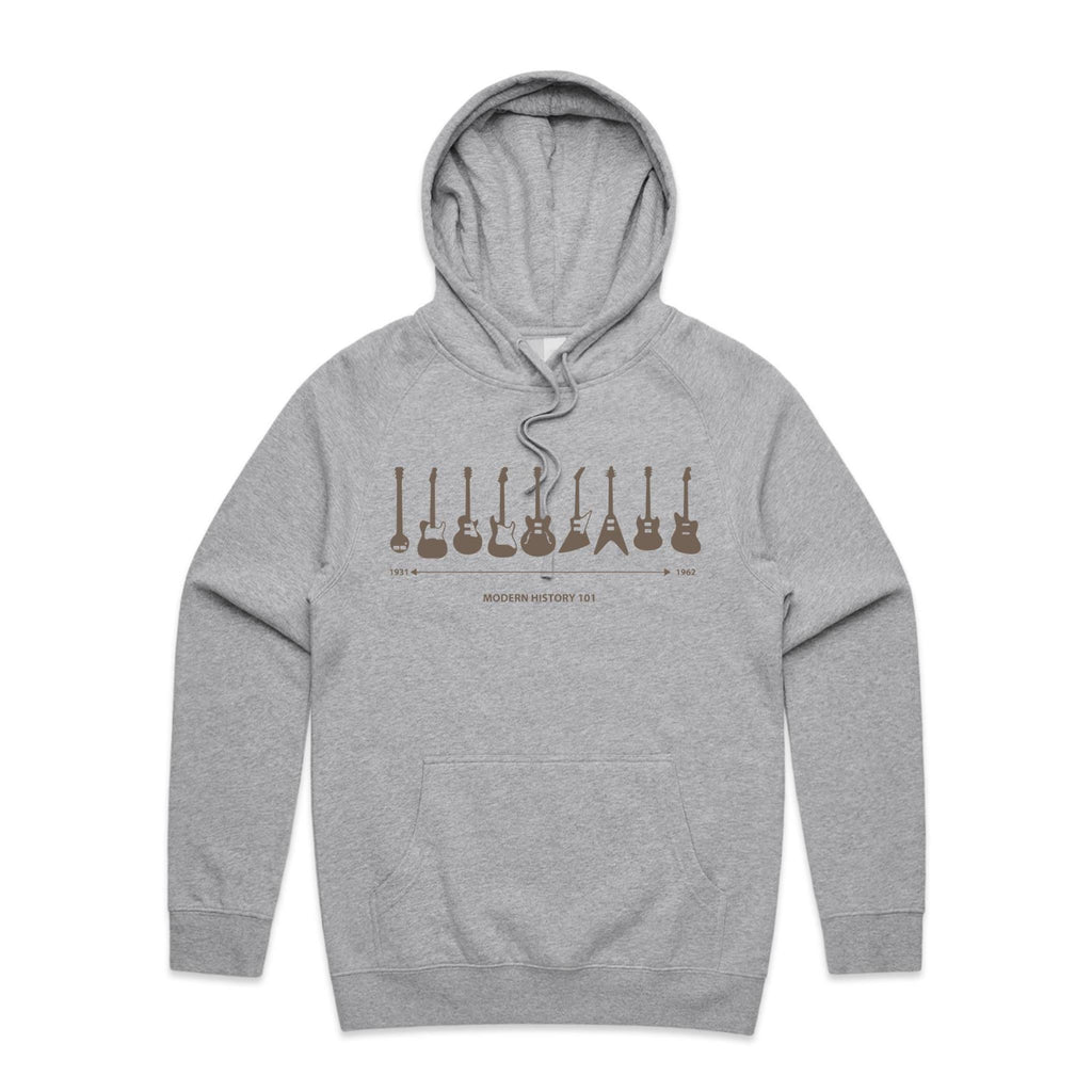 Guitar Timeline - Mens Hoodie Grey Marle Mens Hoodie Music Printed In Australia