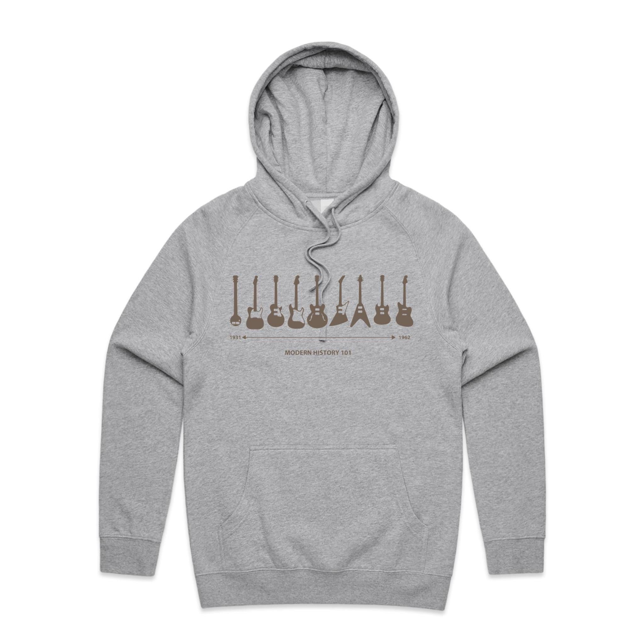 Guitar Timeline - Mens Hoodie Grey Marle Mens Hoodie Music Printed In Australia