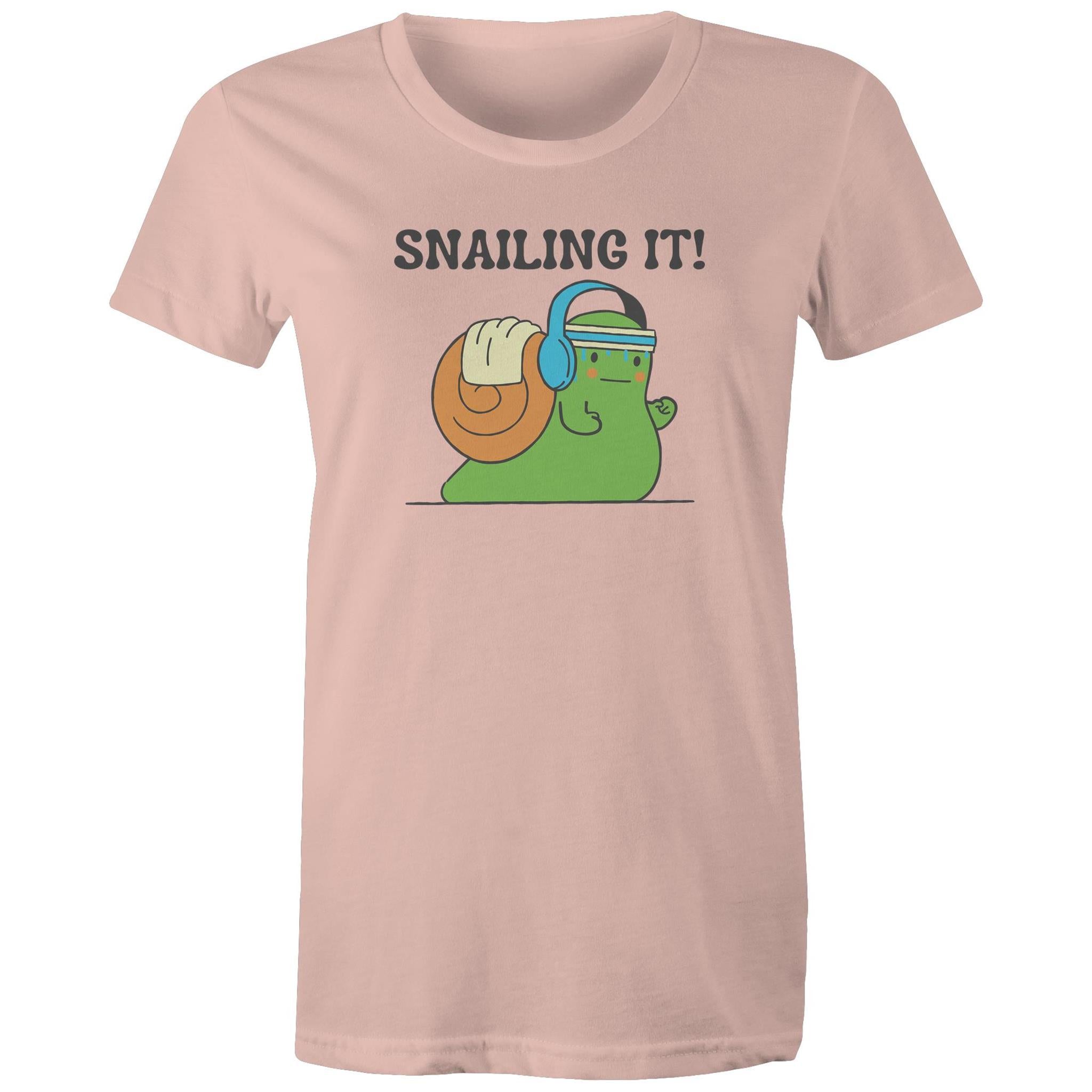 Snailing It - Womens T-shirt Pale Pink Womens T-shirt Fitness Printed In Australia