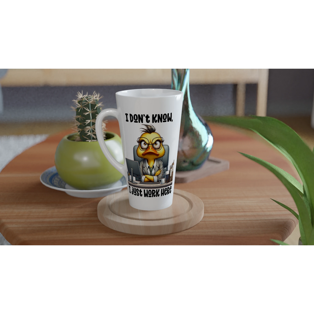I Don't Know, I Just Work Here, Duck - White Latte 17oz Ceramic Mug Latte Mug animal Globally Fulfilled Work