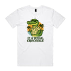 In A While, Crocodile Men's AS Colour T-shirt White Mens T-shirt animal Printed In Australia