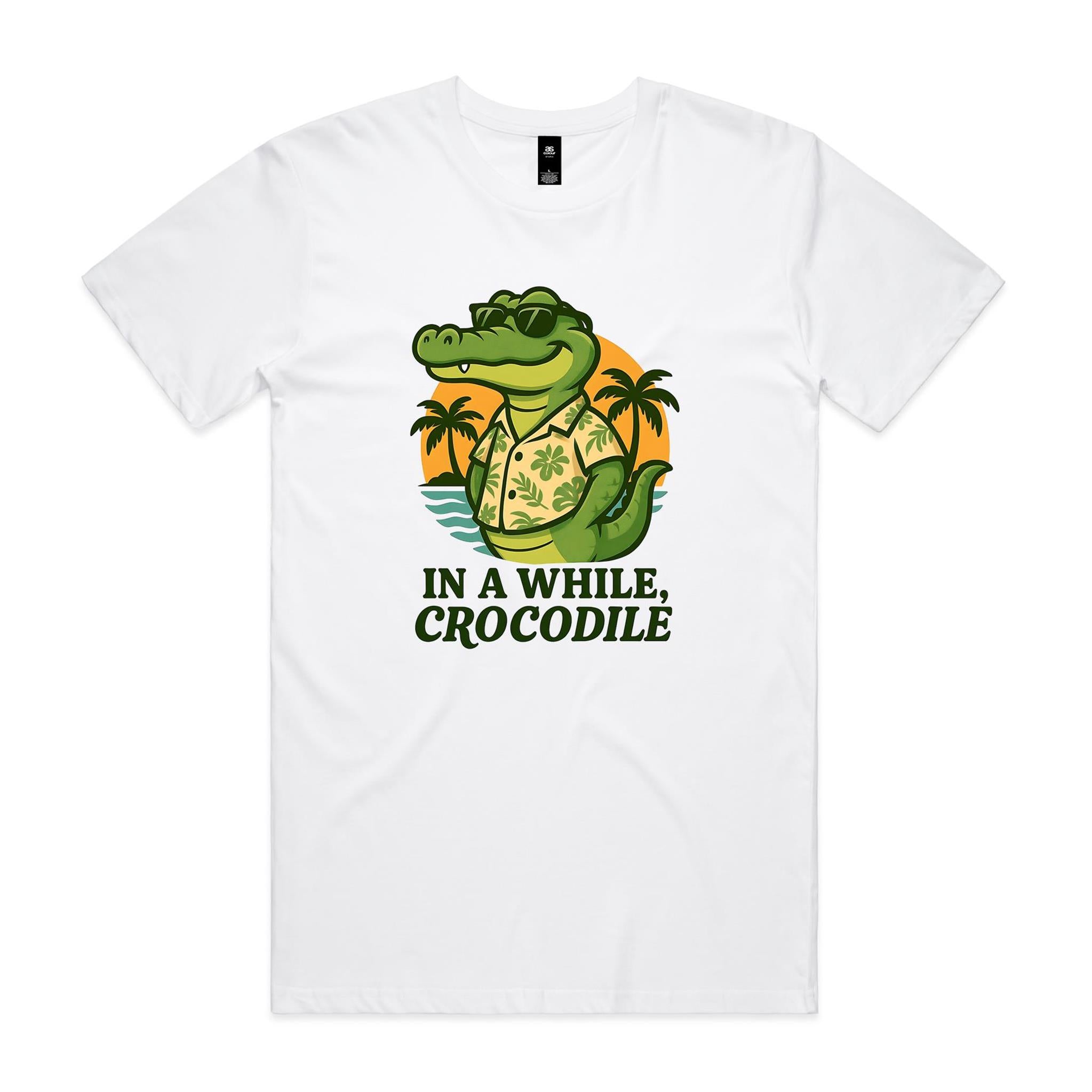 In A While, Crocodile - Men's AS Colour T-shirt White Mens T-shirt animal Printed In Australia
