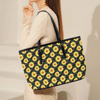 Painted Sunflower PU Leather Tote Bag Large Leather Tote Bag-Large Plants Printed Offshore