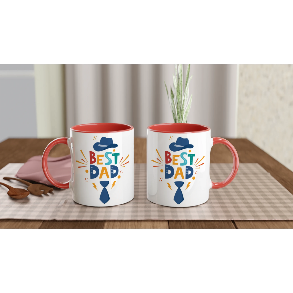 Personalise - Best Dad, Hat And Tie - White 11oz Ceramic Mug Personalised Mug customise Dad Globally Fulfilled personalise