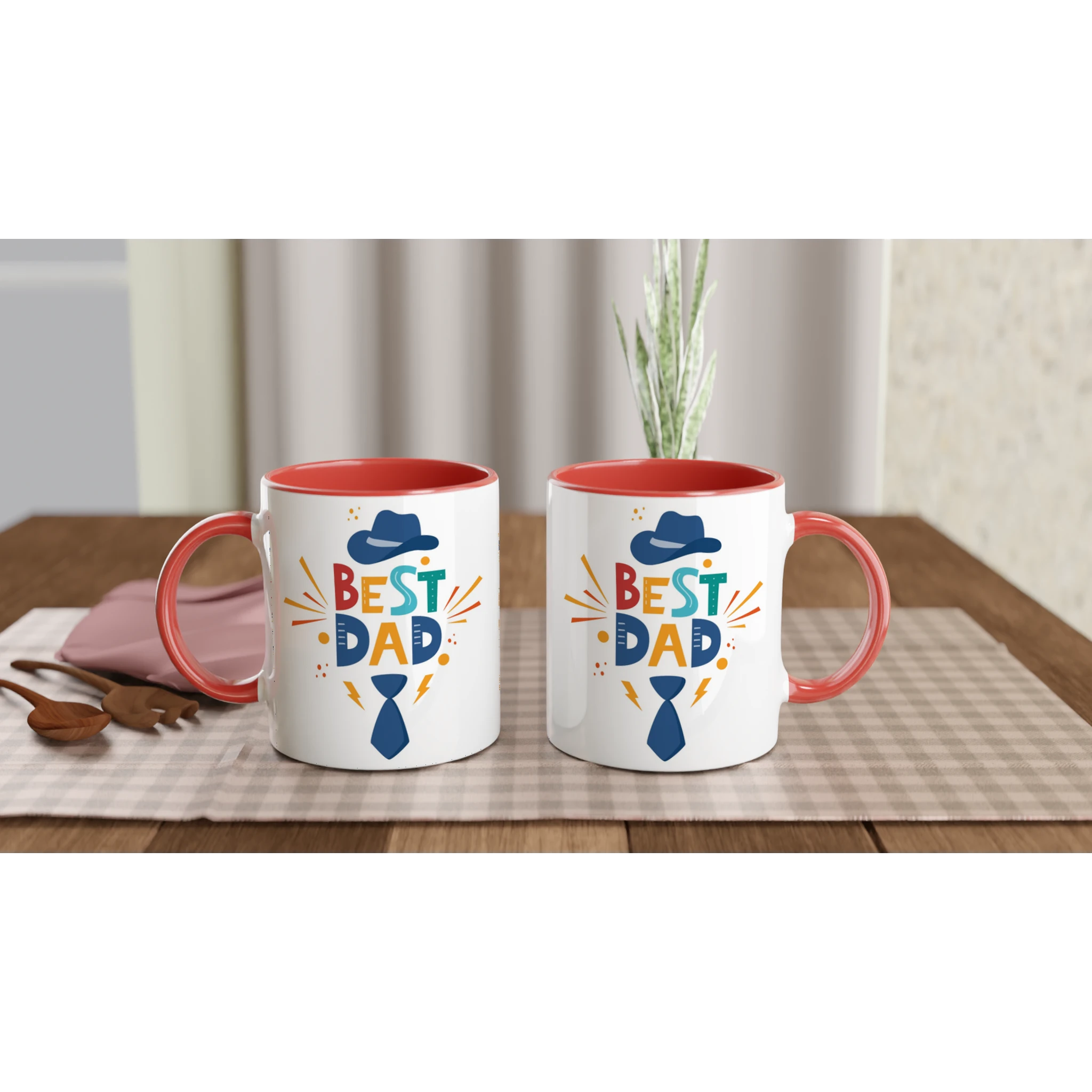 Personalise - Best Dad, Hat And Tie - White 11oz Ceramic Mug Personalised Mug customise Dad Globally Fulfilled personalise