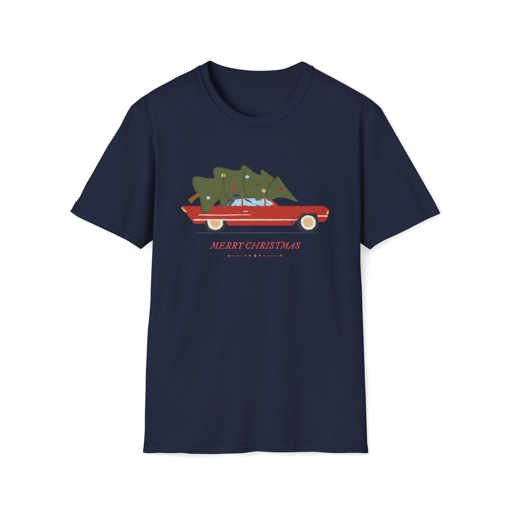 Retro Christmas Tree On Car - Unisex Softstyle T-Shirt