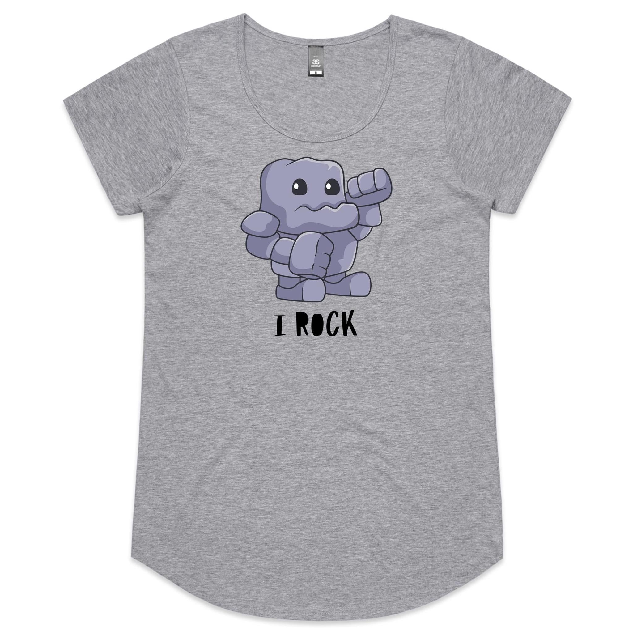 I Rock - Womens Scoop Neck T-Shirt Grey Marle Womens Scoop Neck T-shirt Music Printed In Australia