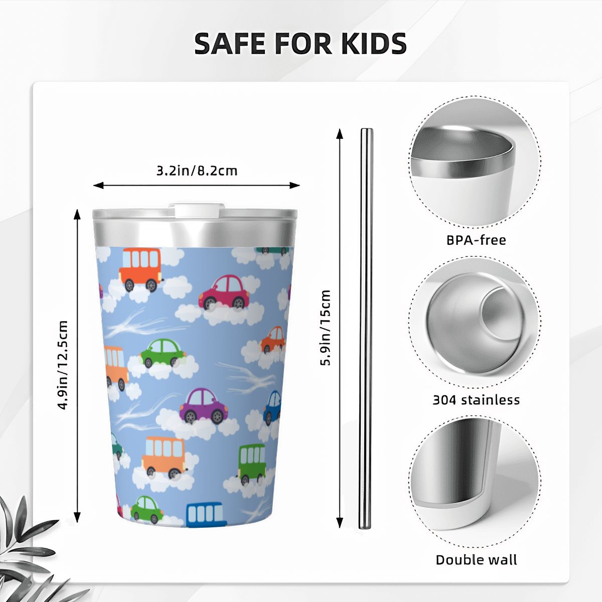 Colourful Cars Small Stainless Steel Travel Mug Cup 12oz/350ml