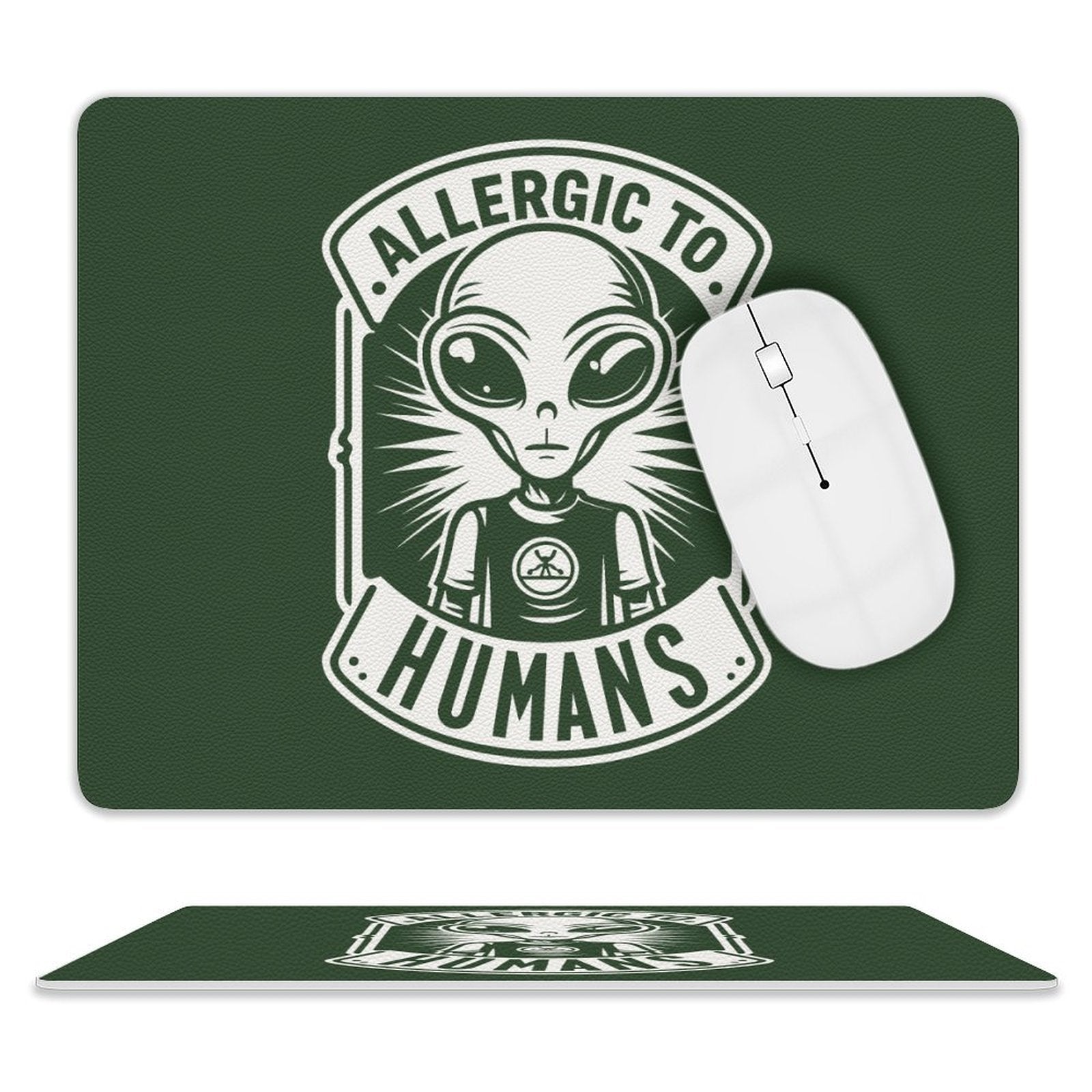 Allergic To Humans, Alien - Leather Mouse Pad white One size Leather Mouse Pad Printed Offshore Sci Fi