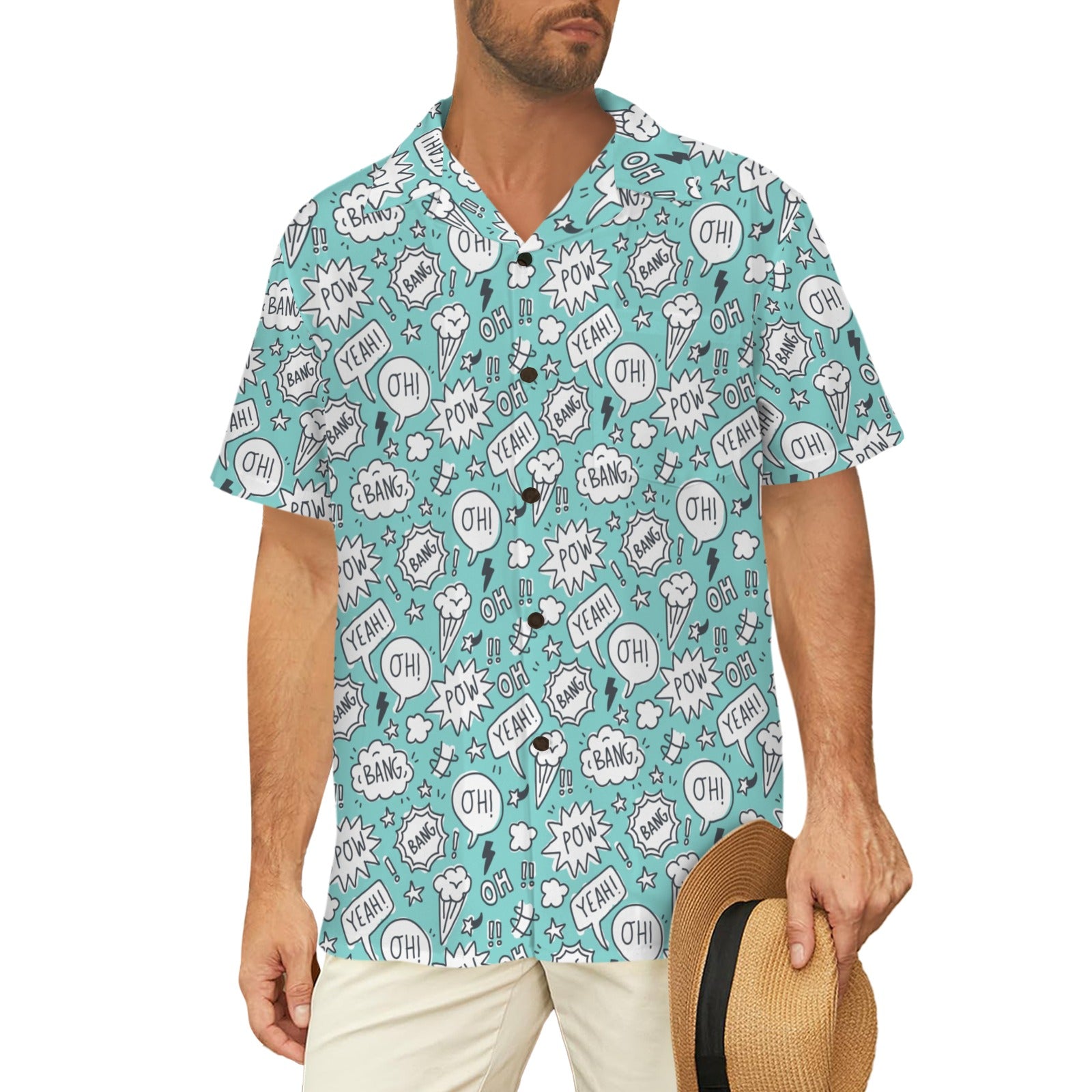 Comic Book Speech Bubbles Men's Short Sleeve Hawaiian Shirt Men's Hawaiian Shirt (New) comic Printed Offshore