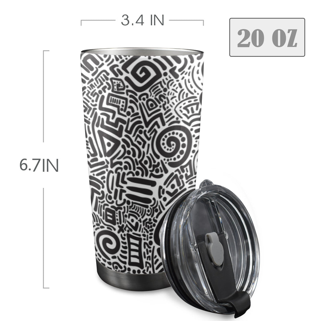 Black And White - 20oz Mobile Tumbler with Lid (Black Lock) 20oz Travel Mug Printed Offshore