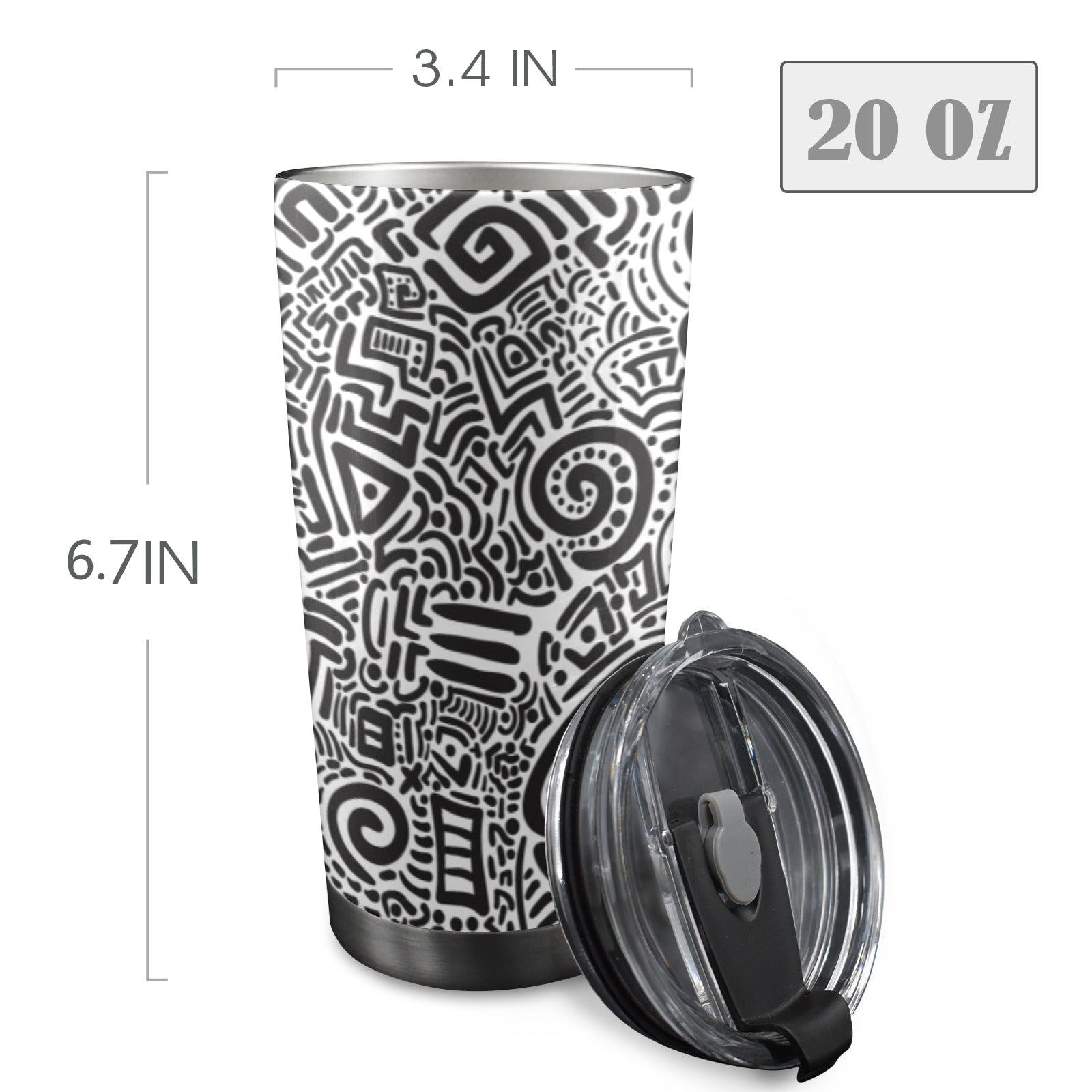 Black And White - 20oz Mobile Tumbler with Lid (Black Lock) 20oz Travel Mug Printed Offshore