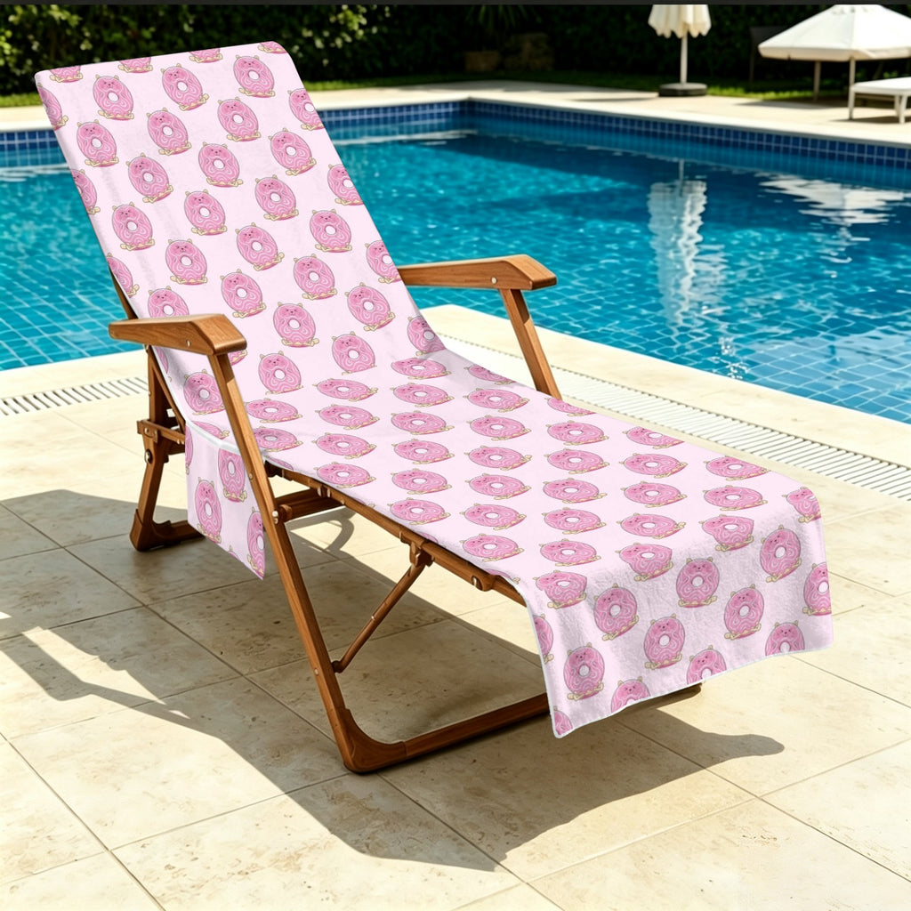 Cat Doughnuts Beach Chair Towel Cover with Side Pockets