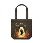 Black Cat Alien UFO Abduction Canvas Tote Bag