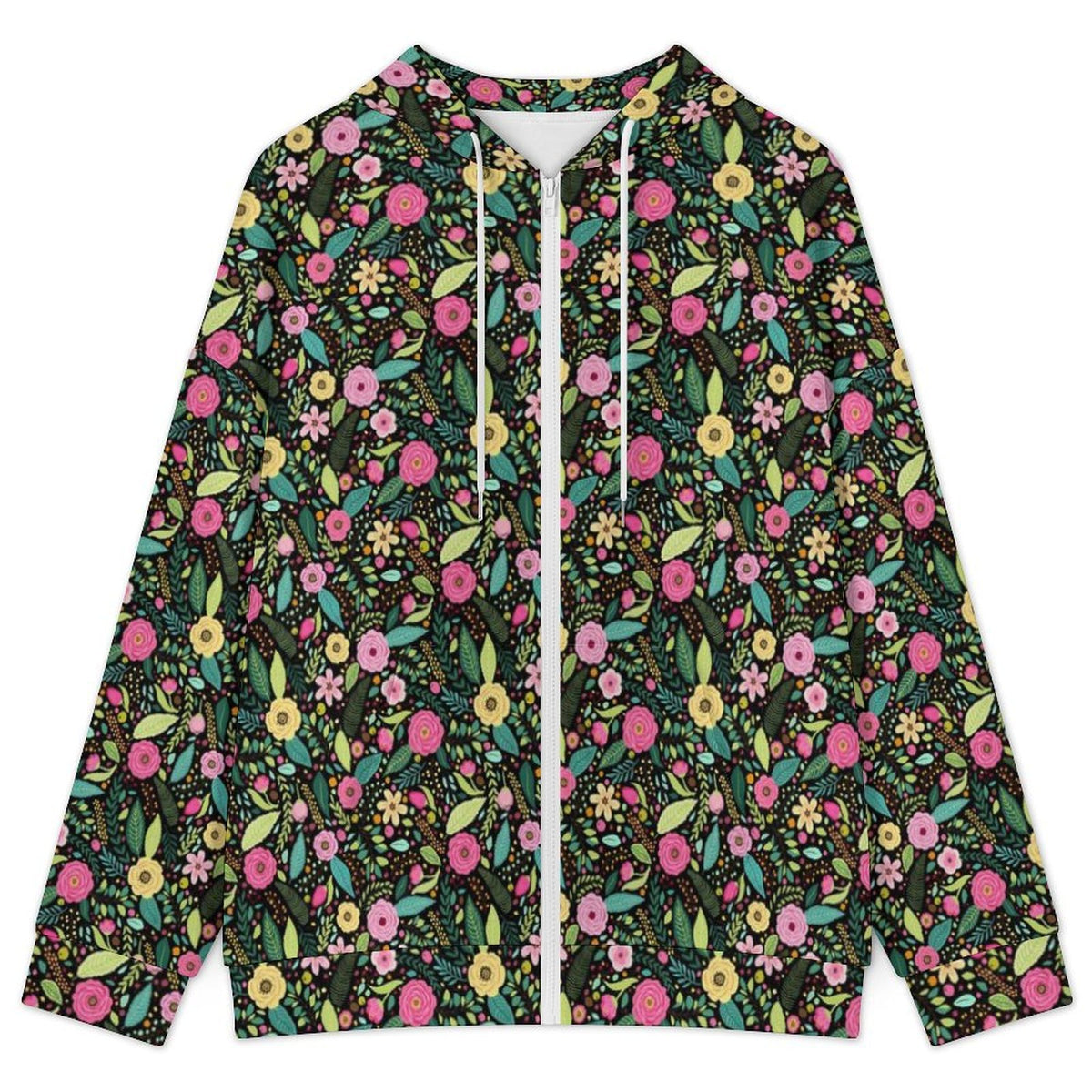 Bright Floral And Leaves Women's Full-Zip Hoodie