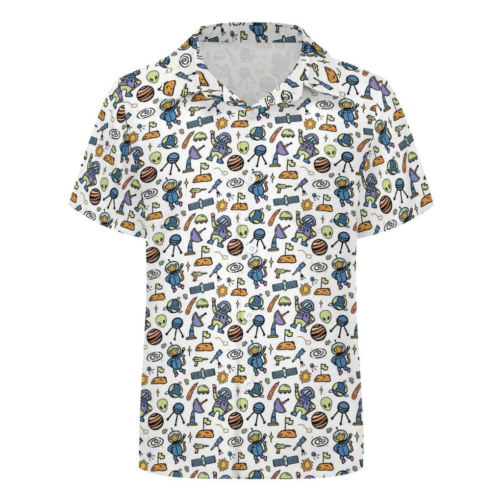 Monkey Astronaut Kids Youth Short Sleeve Button Up Shirt