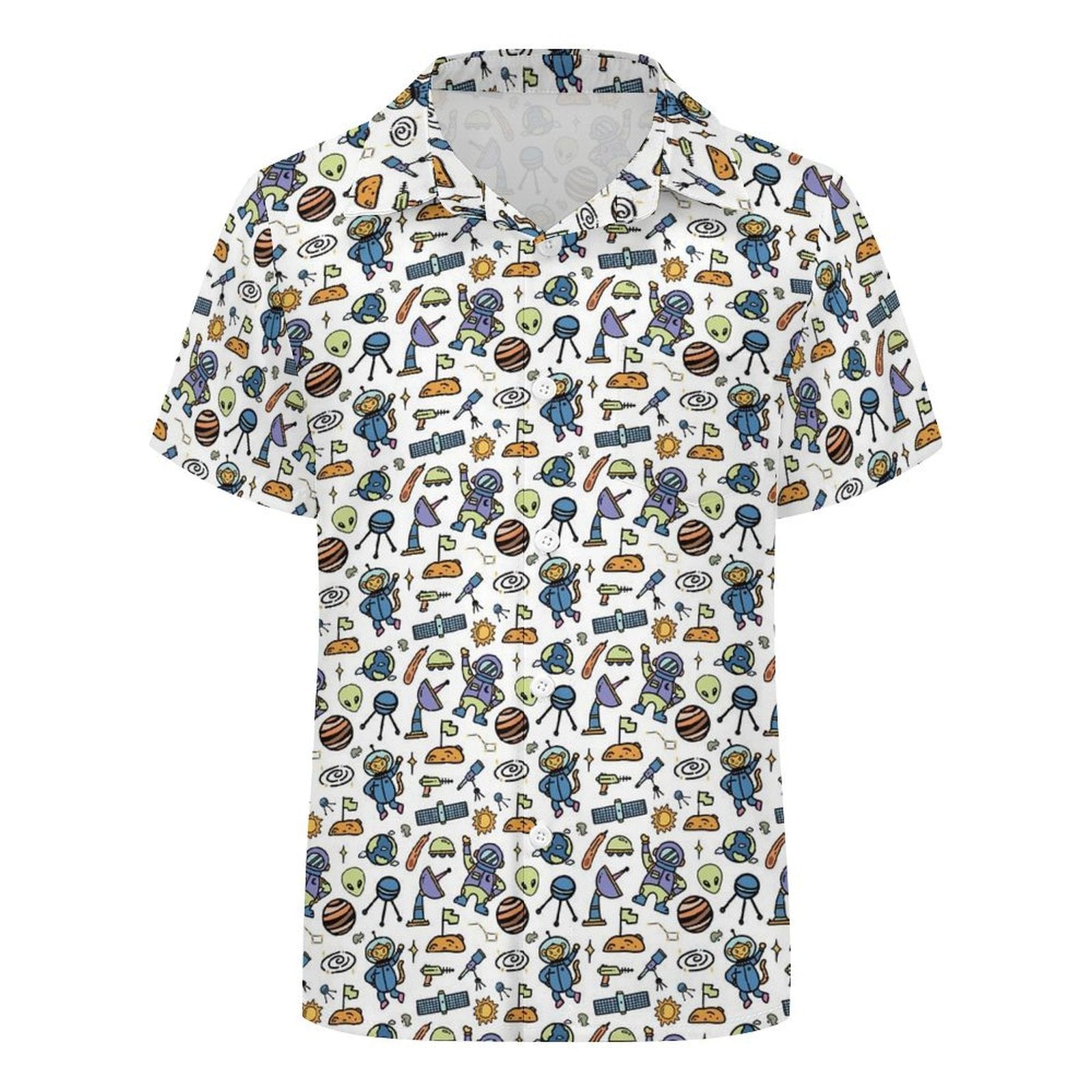 Monkey Astronaut Kids Youth Short Sleeve Button Up Shirt