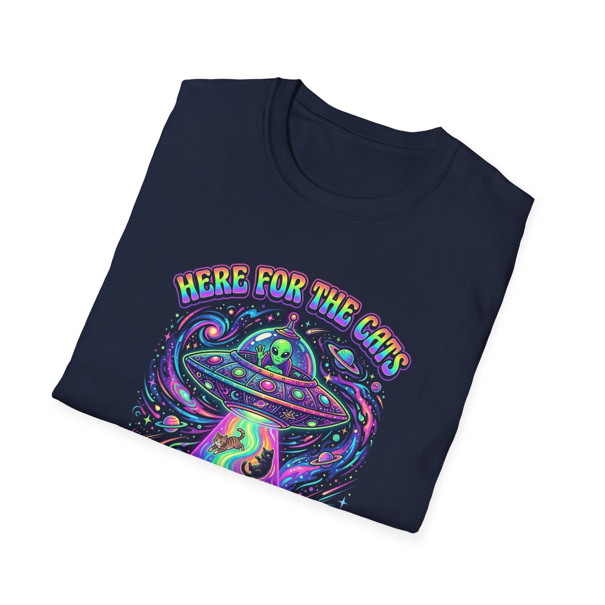 Here For The Cats Alien UFO Unisex T-Shirt Unisex Adult T-shirt animal Globally Fulfilled Sci Fi