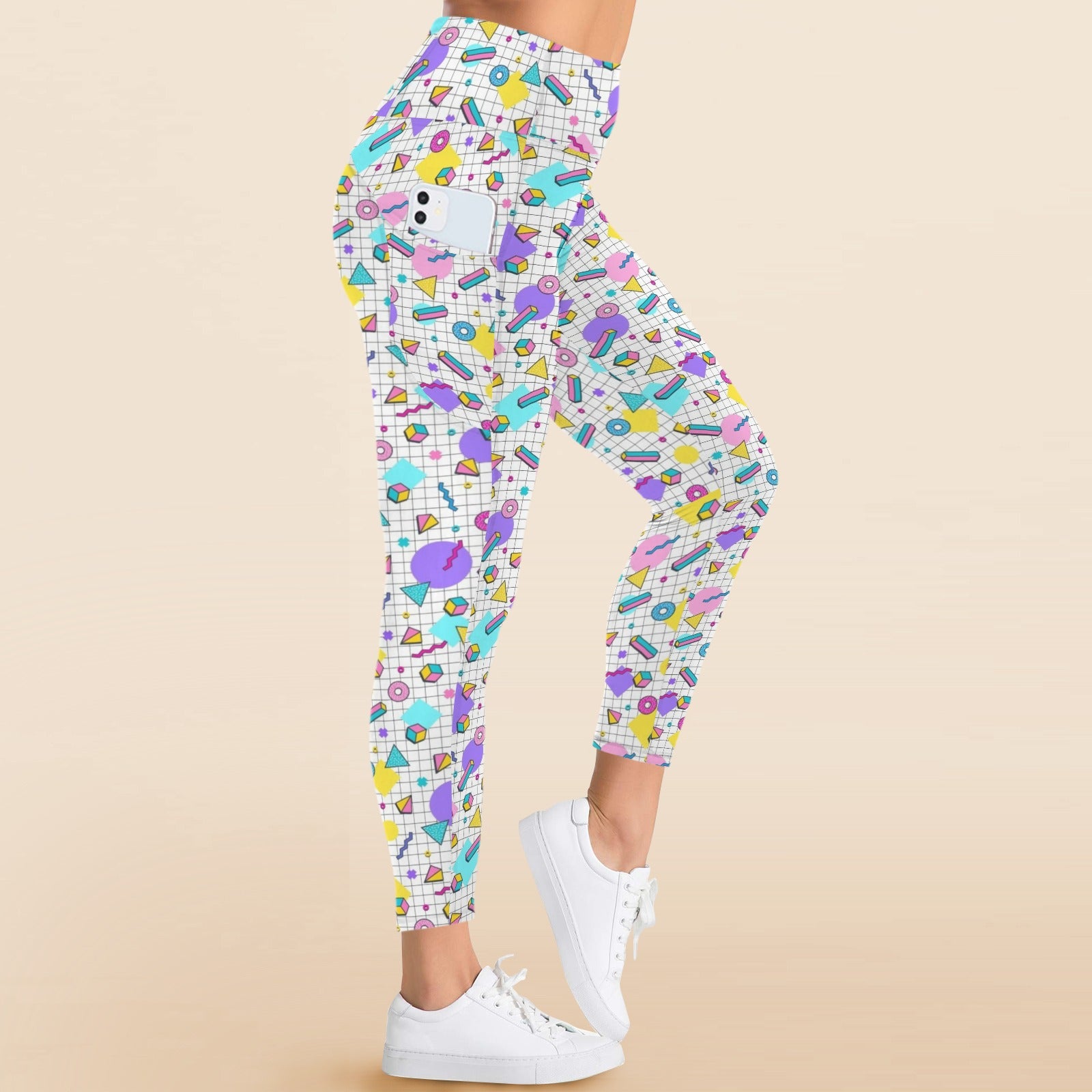 80's Grid Women's High Waist Pockets Yoga Leggings Women's High Waist Pockets Yoga Leggings Printed Offshore Retro