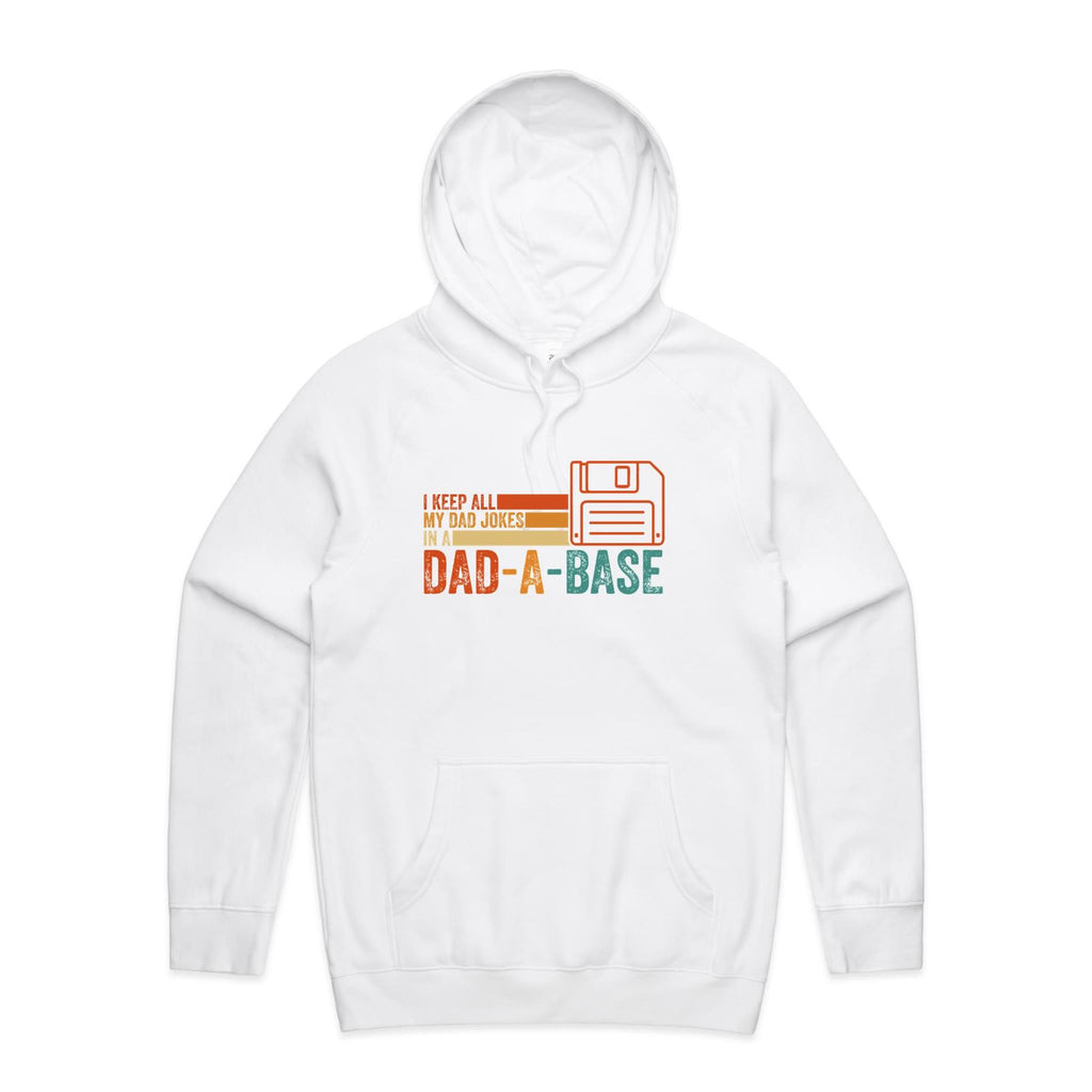 Dad Jokes Dad-A-Base - Mens Hoodie White Mens Hoodie Dad Printed In Australia Tech