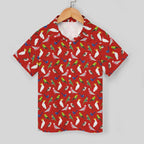 Australian Birds On Red Kids Youth Short Sleeve Button Up Shirt