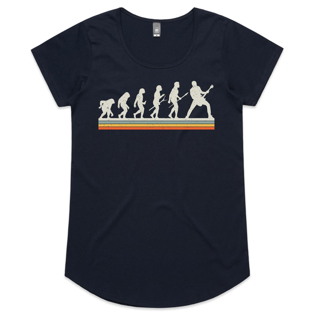 Guitar Player Evolution - Womens Scoop Neck T-Shirt Navy Womens Scoop Neck T-shirt Music Printed In Australia
