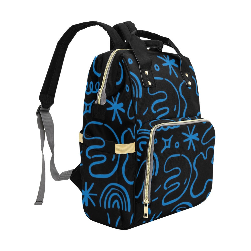 Blue Squiggle - Multi-Function Backpack, Nappy / Diaper Bag
