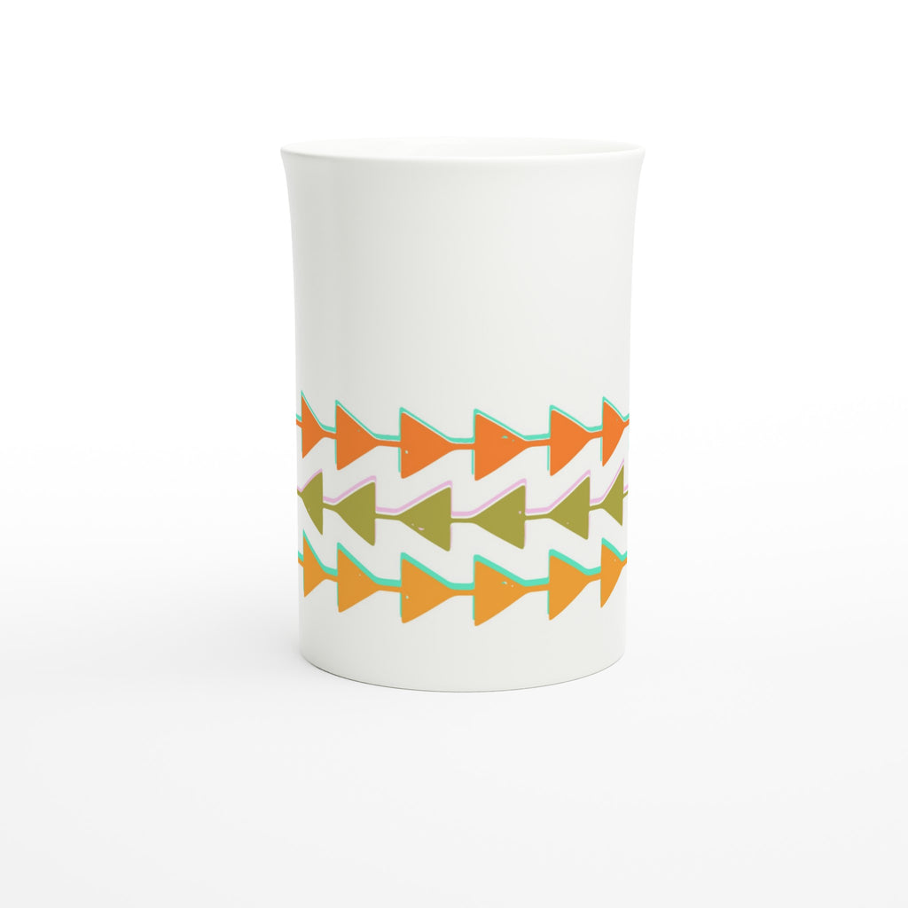 Retro Triangles - White 10oz Porcelain Slim Mug Porcelain Mug Globally Fulfilled Retro