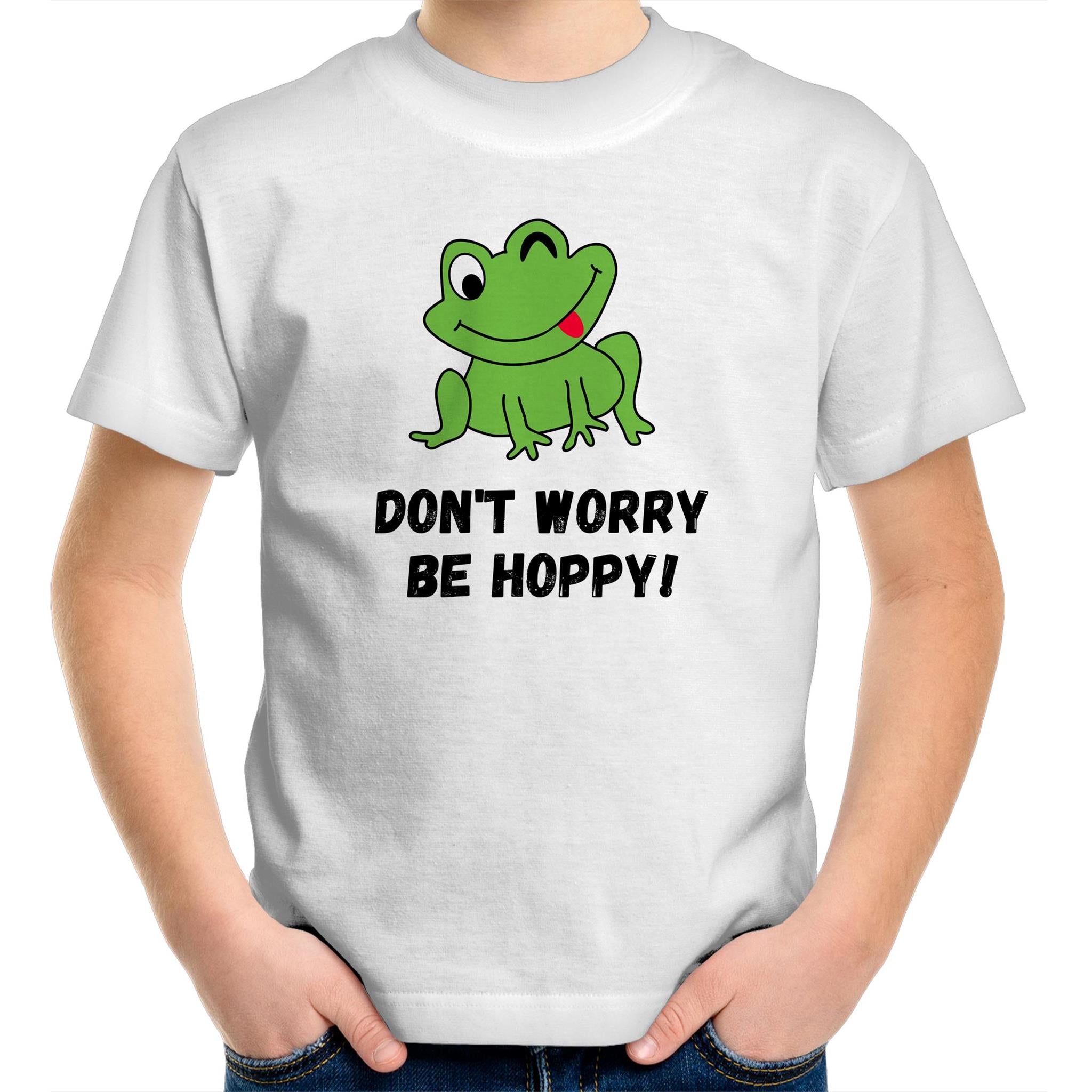 Don't Worry Be Hoppy, Frog - Kids Youth T-Shirt White Kids Youth T-shirt animal Printed In Australia