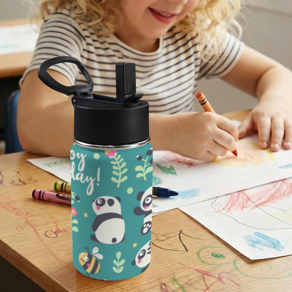 Cute Panda 12oz Kids Water Bottle with Straw Lid