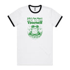 Life's Too Short Not To Be Yourself Men's AS Colour Ringer Tee White Black Ringer T-Shirt Positivity Printed In Australia