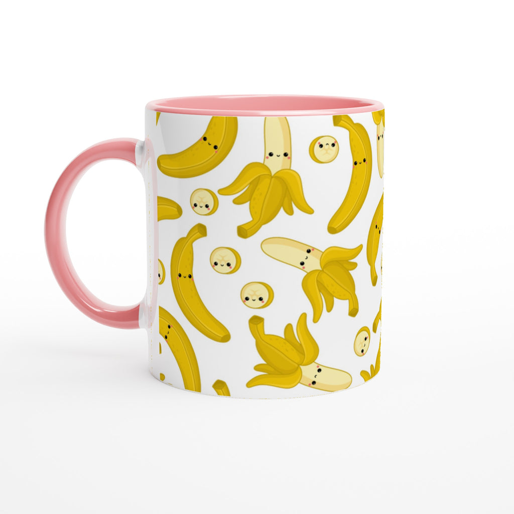 Happy Bananas - White 11oz Ceramic Mug with Colour Inside Ceramic Pink Colour 11oz Mug food Globally Fulfilled