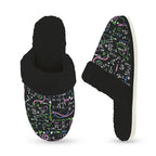 Equations In Green And Pink Women's Fur Trim Thick-Sole Indoor Slippers Women's Fur Trimmed Slippers Maths Printed Offshore