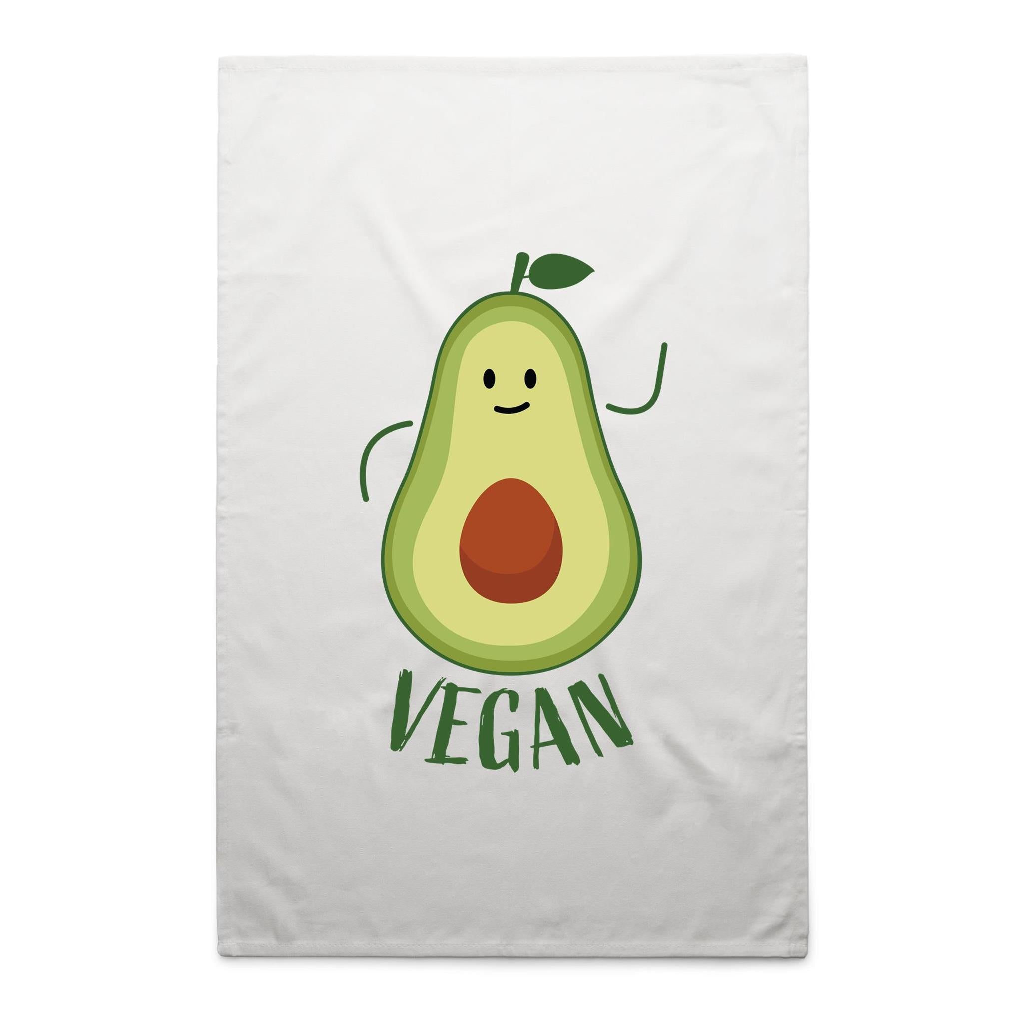 Vegan Avocado - AS Colour Tea Towel White One Size Tea Towel Food Printed In Australia