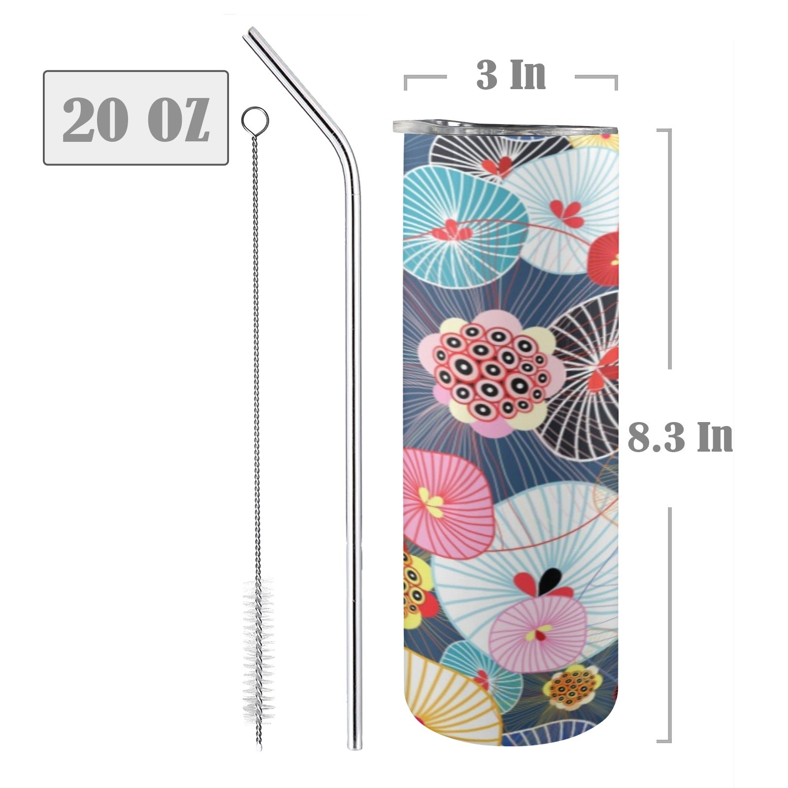 Abstract Floral 20oz Tall Skinny Tumbler with Lid and Straw