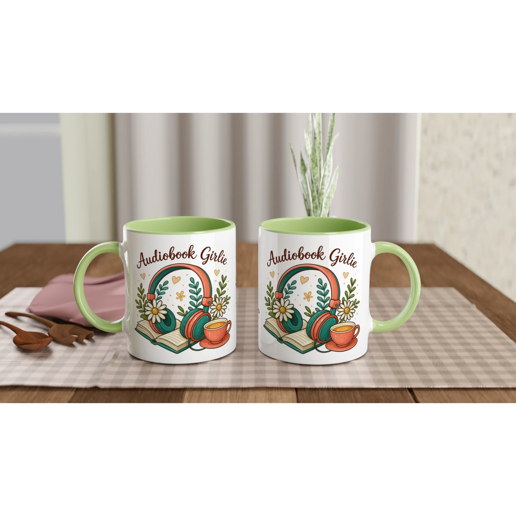 Personalised - Audiobook Girlie - White 11oz Ceramic Mug with Colour Inside Personalised 11oz Mug customise Globally Fulfilled personalise Reading