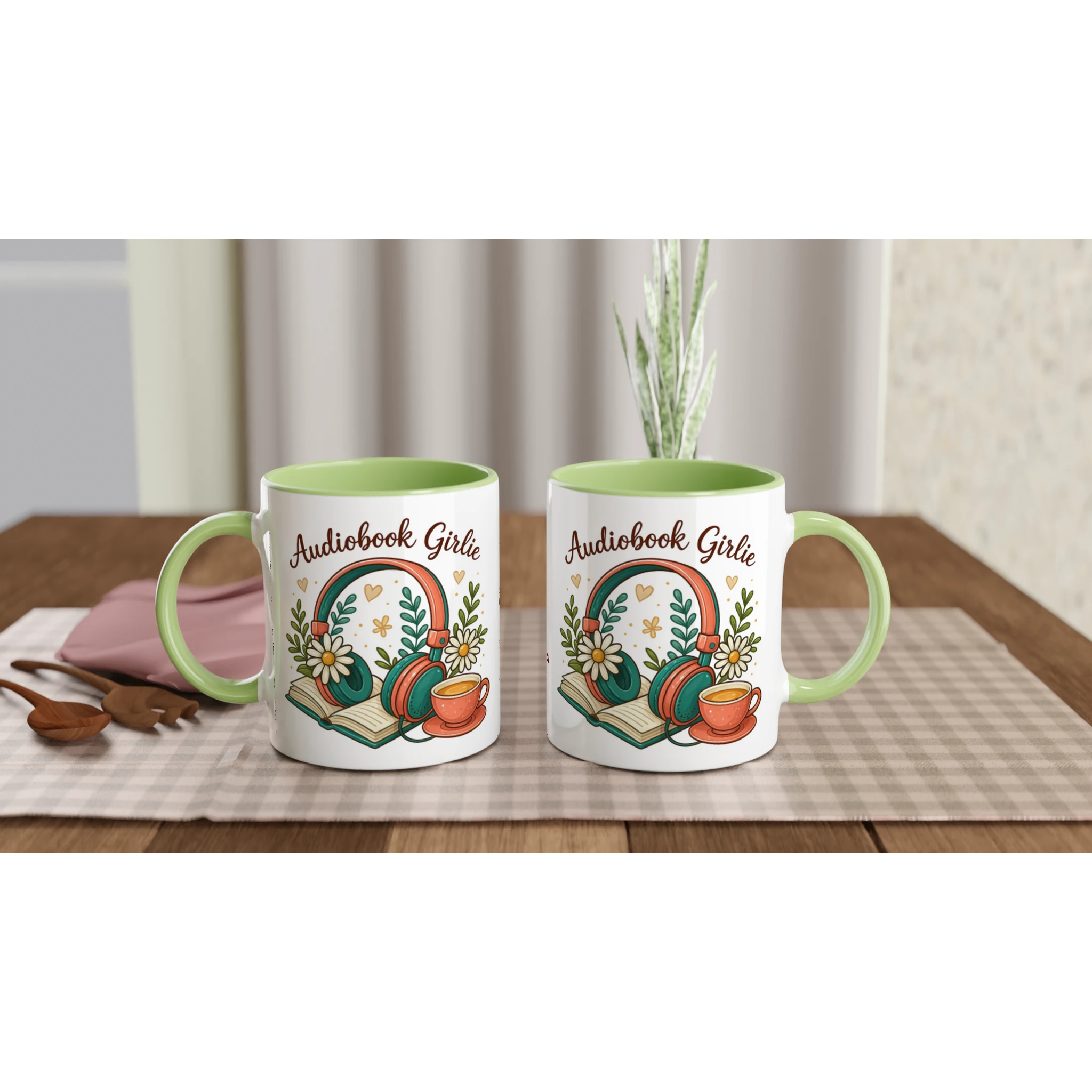 Personalised - Audiobook Girlie - White 11oz Ceramic Mug with Colour Inside Personalised 11oz Mug customise Globally Fulfilled personalise Reading