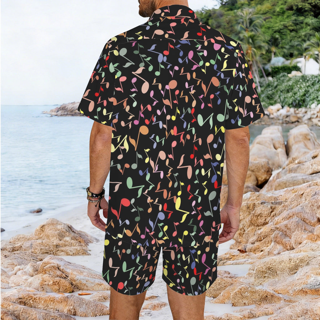 Quavers, Music Notes Men's Hawaiian Shirt & Shorts Set Men's Hawaiian Shirt & Shorts Set Music Printed Offshore